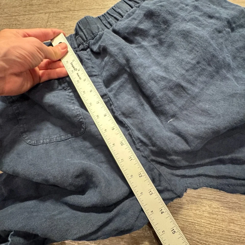 Quince Pants Womens Large Blue 100% Linen Pullon Costal Lounge Comfort 32x25
